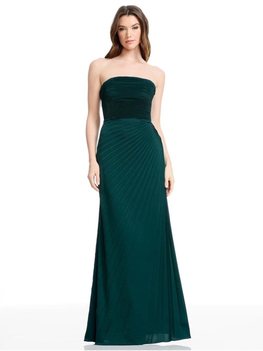 Dress the Population Kinley Accordion Pleat Strapless Evening Gown in Pine